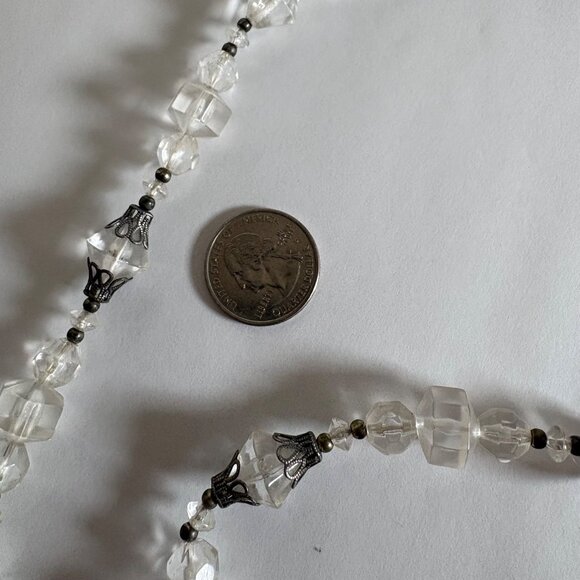 Vintage 1940s Clear Lucite Bead Necklace Silver Tone Spacers Art Deco 25 inch - Picture 5 of 10